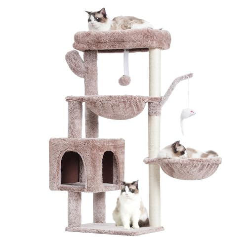 Heybly Katzenbaum, 90 cm Kaktusturm Condo mit Kratzbaum, Katzenturm für Indoor-Katzen, vollständig umwickelte Sisalstange, weiche Plattform, 2 Körbe und baumelndes Spielzeug, Muchroom HCT006SMU von Heybly