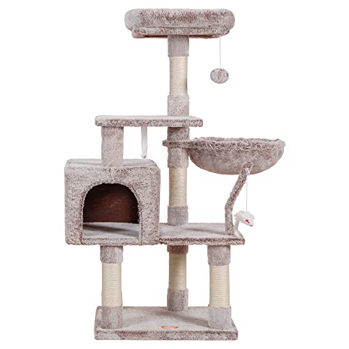 Heybly Muchroom HCT004MU Katzenbaum mit Spielzeug, 129,5 cm Katzenturm für Indoor-Katzen, Katzenhaus mit gepolsterter Plüschstange, gemütlicher Hängematte und Sisal-Kratzstämmen von Heybly