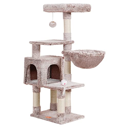 Heybly Muchroom HCT004SMU Katzenbaum mit Spielzeug, Katzenturm für Indoor-Katzen, Katzenhaus mit gepolsterter Plüschstange, gemütlicher Hängematte und Sisal-Kratzstämmen von Heybly