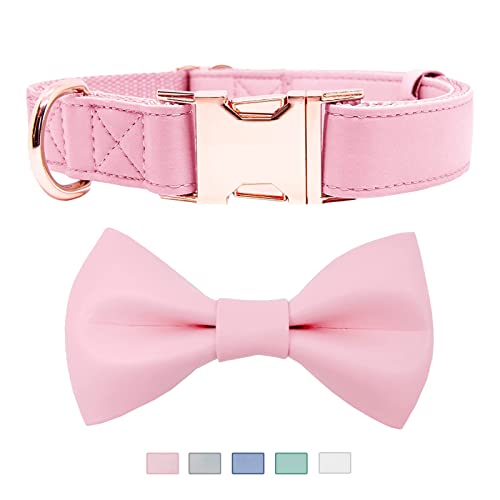 Hundehalsband mit Fliege aus weichem Leder – verstellbares, Jungen oder Mädchen, Geschenk L Rosa von Heydoggy