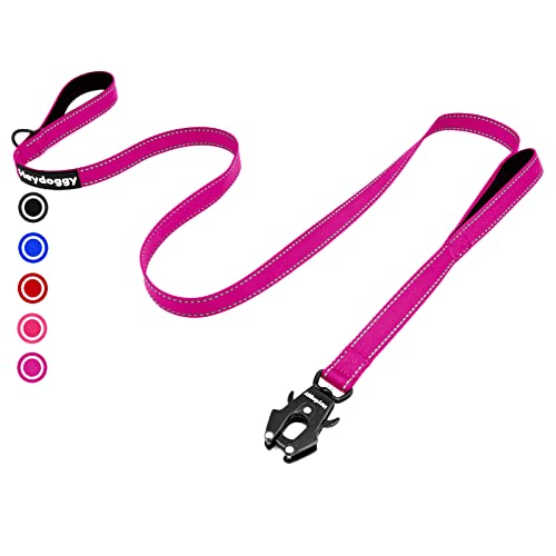 Reflektierend Hundeleine 1,8m, Robust Nylon Trainingsleine mit Zwei Weich Gepolstert Griff & Auto Sperre Karabiner, Kontrolle Anti-Zug Führleine für Welpen Kleine Mittlere Große Hund Heiß Rosa,6ft von Heydoggy