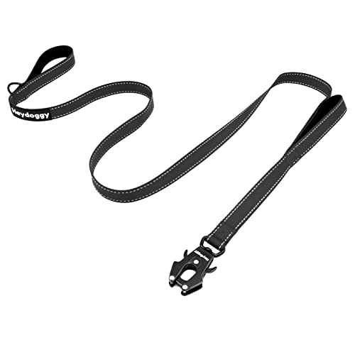 Robuste robuste Hundeleine – 1.8 m reflektierende Nylon-Trainingsleine mit weich gepolstertem Doppelgriff und automatischer Verriegelung, Schwarz, 1.8 m von Heydoggy