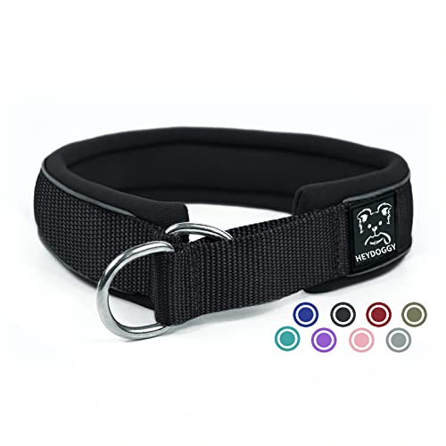 Weich Neopren Gepolstert Hundehalsband (4cm Breite) Reflektierend Hund Halsband mit Robust Nylon & Zugstopp, Bequem Zughalsband Dressurhalsband für Kleine Mittlere Große Hund Anti-Zug Walken L,Schwarz von Heydoggy