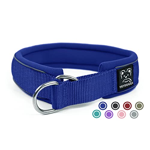 Weich Neopren Gepolstert Hundehalsband (4cm Breite) Reflektierend Hund Halsband mit Robust Nylon & Zugstopp, Bequem Zughalsband Dressurhalsband für Kleine Mittlere Große Hunde S Dunkelblau von Heydoggy