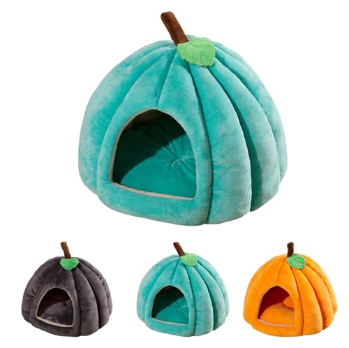 Pumpkin Cat Bed, Halloween Cat Bed Cave, Pumpkin Style Cat Beds for Indoor Cats, Pet Tent Cat House with Removable Cushion Pillow, Soft Semi-Closed Pumpkin Shape Pet Bed (Blue, 15 * 15 * 12.5in) von Heyhaho