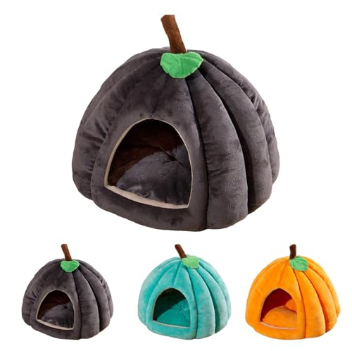 Pumpkin Cat Bed, Halloween Cat Bed Cave, Pumpkin Style Cat Beds for Indoor Cats, Pet Tent Cat House with Removable Cushion Pillow, Soft Semi-Closed Pumpkin Shape Pet Bed (Dark Gray, 15 * 15 * 12.5in) von Heyhaho