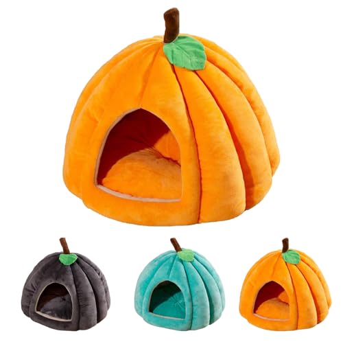 Pumpkin Cat Bed, Halloween Cat Bed Cave, Pumpkin Style Cat Beds for Indoor Cats, Pet Tent Cat House with Removable Cushion Pillow, Soft Semi-Closed Pumpkin Shape Pet Bed (Orange, 15 * 15 * 12.5in) von Heyhaho