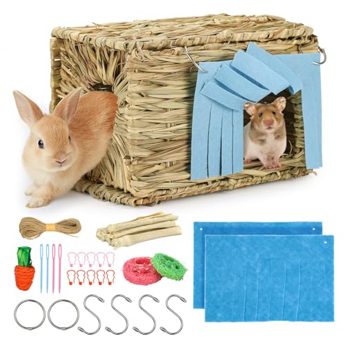 Heylcm Kaninchen-Grashaus mit Meerschweinchen, Kauspielzeug, handgefertigt, essbar, natürliches Gras, Versteck für Kaninchen, Chinchilla, Hamster und Kleintiere von Heylcm