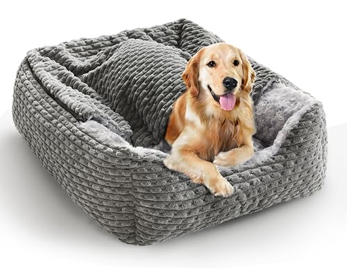 Heymamba Extra großes Hundebett, rechteckig, groß, Grau, 90 x 65 x 23 cm von Heymamba