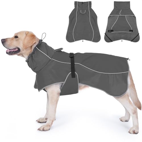 HezzLuv wasserdichte Hundejacke mit Reflektierenden Streifen, Winddichte Winterjacke mit Weichem Fleecefutter, Verstellbarem Sitz und Geschirrloch für Kleine bis Große von HezzLuv