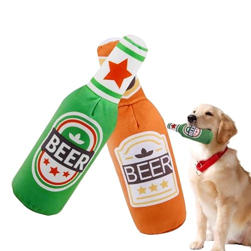 2 Pcs Hundespielzeug Quietschend Quietschspielzeug Hund Hunde Spielsachen Hundespielzeug Bier Plüsch-Kauspielzeug für Hunde Anti-Langeweile-Spielzeug für Alle Hunderassen und -Größen von HhBdy