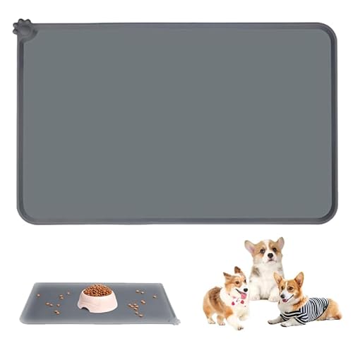 Napfunterlage Hund Katzen 48x30cm Silikon Napfunterlage Silikon wasserdichte Pet Food Matte Anti-Rutsch Haustier Fütterung Matte Placemats, Futtermatte, Katzennapf Unterlage (Grau) von HhBdy