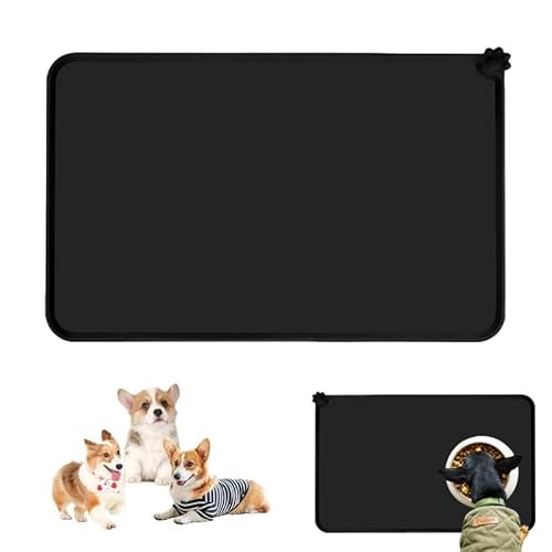 Napfunterlage Hund Katzen 48x30cm Silikon Napfunterlage Silikon wasserdichte Pet Food Matte Anti-Rutsch Haustier Fütterung Matte Placemats, Futtermatte, Katzennapf Unterlage (Schwarz) von HhBdy