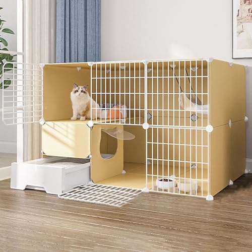 kaninchenställe Kaninchenstall,Katzenkäfige For Den Innenbereich,Kleine Tierkäfige,Großer 2-stöckiger DIY-Katzenkäfig,Übungshof, Zaunkäfig Mit Tür Und Geschlossener Katzentoilette,Verwendung For Kätzc von HhYyLr