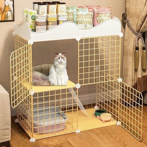 kaninchenställe Katzenkäfig For Den Innenbereich, Kaninchenställe, Haustier-Laufstall, Großer 2-stöckiger DIY-Katzenkäfig,Zaunkäfig Mit Tür Und Geschlossener Katzentoilette, Verwendung For Kätzchen Ha von HhYyLr