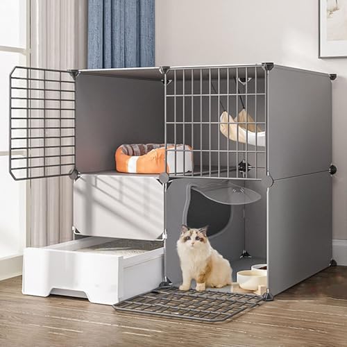 kaninchenställe Katzenlaufstall,Kaninchenstall for Haustiere,Lebensraum for Kleintiere,Großes 3-stöckiges Laufstall Mit Tür Und Geschlossener Katzentoilette,Verwendung for Kätzchen,Hasen, Chinchillas von HhYyLr