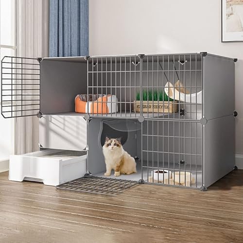 kaninchenställe Katzenlaufstall,Kaninchenstall for Haustiere,Lebensraum for Kleintiere,Großes 3-stöckiges Laufstall Mit Tür Und Geschlossener Katzentoilette,Verwendung for Kätzchen,Hasen, Chinchillas von HhYyLr