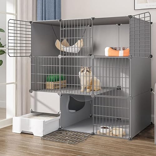 kaninchenställe Katzenlaufstall,Kaninchenstall For Haustiere,Lebensraum For Kleintiere,Großes 3-stöckiges Laufstall Mit Tür Und Geschlossener Katzentoilette,Verwendung For Kätzchen,Hasen, Chinchillas( von HhYyLr