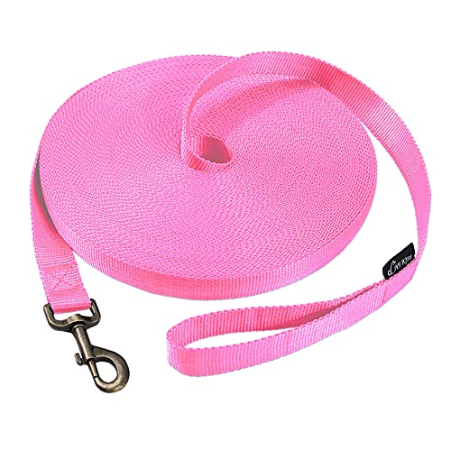 HIKISS lange Hundeleine Gehorsamkeits-Schleppleine mit dickem Material für große Hunde – 4,5 m 6,1 m 9,1 m 15,2 m 30,5 m Trainingsleine (rosa 4,6 m) von Hi Kiss