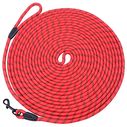 Hi Kiss Checkcord Hundeleine für große und mittelgroße Hunde / Welpen, Gehorsamkeitstraining, Agility-Leine – 4,6 m, 6,1 m, 9,1 m, 15,2 m, Rot mit 6,1 m Durchmesser, 1/7,6 cm Haken von Hi Kiss