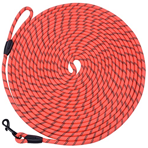 Hi Kiss Check Cord Trainingsleine für große und mittelgroße und kleine Hunde/Welpen, 4,5 m, 6,1 m, 9,1 m, 15,2 m, Orange, 9 m Durchmesser, 1/3-in-1 Haken von Hi Kiss