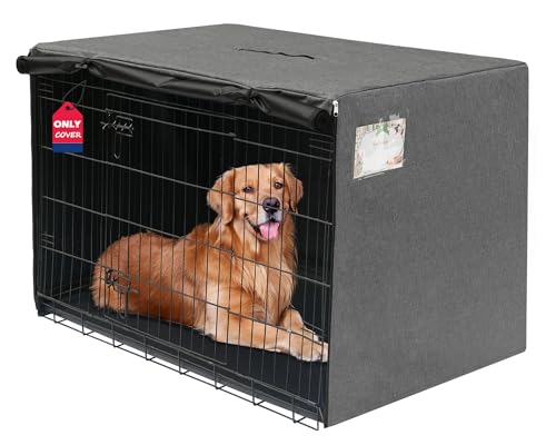 HiCaptain 106,7 cm Hundekäfig-Abdeckung mit Kartenfach, strapazierfähiges Polyester, winddicht, universelle Passform für 1 oder 2 Türen, Standard-Drahtkäfig (grau) von HiCaptain