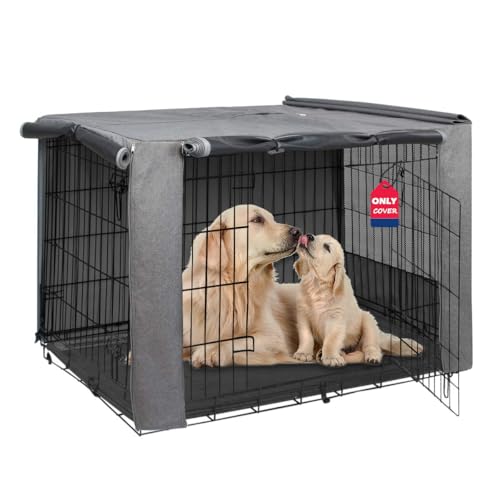 HiCaptain Graue Hundekäfigabdeckung für 61 cm Drahtkisten, strapazierfähiges Polyester, Indoor-Hundehüttenabdeckung, universelle Passform für 1 2 Türen, Standard-Metallkäfig (grau) von HiCaptain