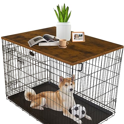 HiCaptain Hundekäfig Topper 91,4 cm, Holz Hundehütte Tischauflage, langlebig, dekorative Hundebox Tischauflage für kleine und große Hunde, rustikaler Stil von HiCaptain