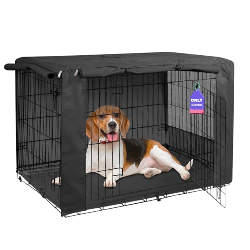 HiCaptain Hundekäfigabdeckung für 106,7 cm Drahtkisten, strapazierfähiges Polyester, Indoor-Hundehüttenabdeckung, universelle Passform für 1 2 Türen, Standard-Metallkäfig (Schwarz) von HiCaptain