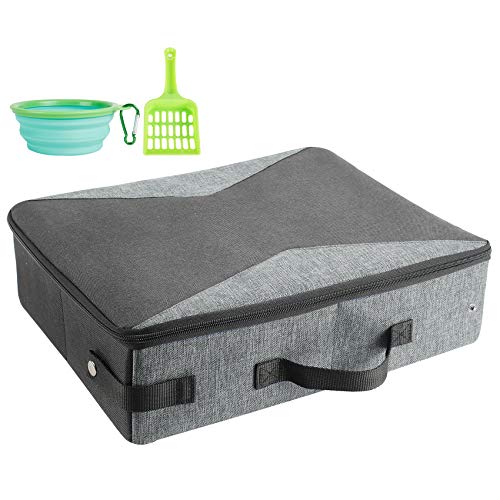 HiCaptain Faltbare Tragbare Katzentoilette - Faltbare Katzentoilette mit Deckel - Geeignet für Roadtrip, Camping, Hotel - 40cm x 30cm x 12cm, Grau (M, schwarz/grau) von HiCaptain