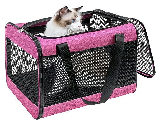 HiCaptain Rosa Katzentragetasche, leichte weiche Katzentragetasche mit oberem Netzfenster, atmungsaktive Haustiertragetasche für mittelgroße Katzen und kleine Hunde, Welpen bis zu 6,8 kg, Rosa von HiCaptain