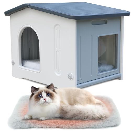 Katzenhäuser für Indoor-Katzen Kunststoff verwildert Outdoor-Katzenhaus Welpenunterkunft für kleine mittlere Haustiere-grau von HiCaptain