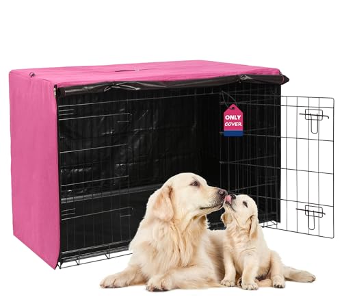 Robuste Abdeckung für Hundekäfige, 106,7 cm, Polyester, passend für 1 2 3 Türen, Standard-Metallkäfig – (Rosa, 106,7 cm) von HiCaptain