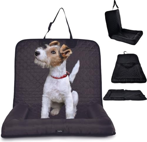 HiPet® Auto-Hundesitz/Hundebett für das Auto mit Sicherheitsgurt - Automand Geeignet für Katzen und Hunde (61x52 cm) (Schwarz, L) - Robust und Komfortabel - Reinigen von HiPet