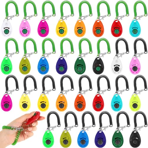 Hiboom 30 Stück Hundetraining Clicker Bulk Bunte Haustier Training Clicker Katzentraining Clicker Tiertrainer Clicker mit Handgelenkschlaufe für Haustier Hund Katze Pferd Vogel Verhaltenstraining von Hiboom