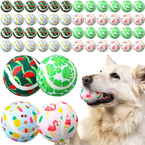 Hiboom 48 Stück Sommer Tennisbälle für Hunde 6,3 cm Flamingo Hundespielzeug Ball Tennis Interaktiver Ball Spielzeug für Kleine Mittlere Große Hunde Zahnen Kautraining Spielzeug Sommer Haustier Kostüm von Hiboom