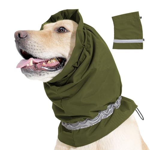 Hundemütze Beruhigende Kapuze | Einstellbare Hundegeräuschschutz Ohrenschützer für Hunde Angstlinderung, Hundekopfband, Winterwärmer und Snood (Armeegrün L) von Hiborth