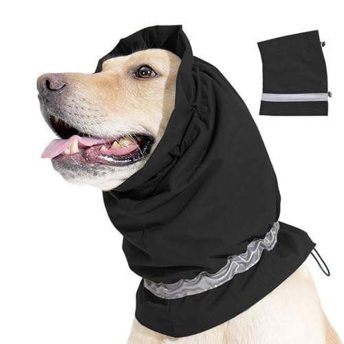 Hundemütze Beruhigende Kapuze | Einstellbare Hundegeräuschschutz Ohrenschützer für Hunde Angstlinderung, Hundekopfband, Winterwärmer und Snood (Schwarz L) von Hiborth