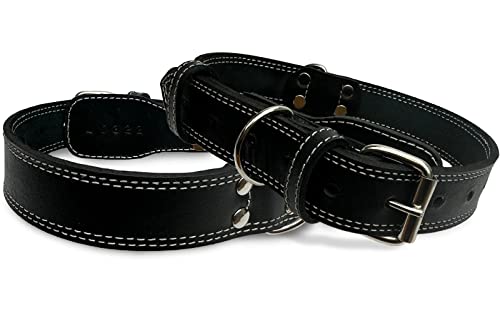 Hides & Knives Hundehalsband aus Leder mit verstärkter Hardware, robustes Hundehalsband für alle Rassen, aus genarbtem Echtleder, das weich und langlebig ist (Schwarz, LG) von Hides & Knives