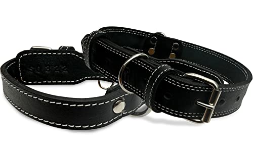 Hides & Knives Hundehalsband aus Leder mit verstärkter Hardware, robustes Hundehalsband für alle Rassen, aus genarbtem Echtleder, das weich und langlebig ist (Schwarz, SM) von Hides & Knives