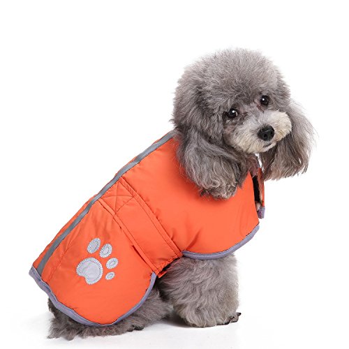 Hundemantel, warme Hundejacken für kleine Hunde, reflektierender Hunde-Wintermantel, wasserdichte Hunde-Schneejacke, dickes Fleecefutter, Hundeweste (Orange, XL) von Hididi