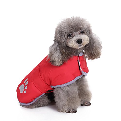 Hundemantel, warme Hundejacken für kleine Hunde, reflektierender Hunde-Wintermantel, wasserdichte Hunde-Schneejacke, dickes Fleecefutter, Hundeweste (Rot, XL) von Hididi