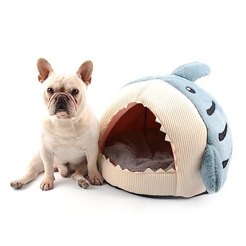 Hifrenchies Shark Haustierhaus für Französische Bulldogge, Haifischhaus, waschbar, Hundehöhle mit herausnehmbarer Kissenmatte, Haifischbett und Haus für Hunde und Katzen (S, Grau) von Hifrenchies