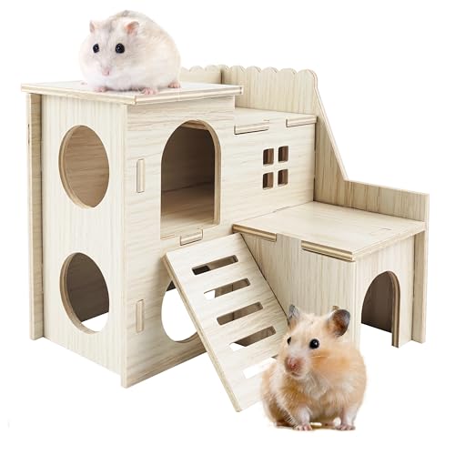 Highland Farms Select Hamsterhaus, Winziges Haus mit Rutsche, Doppeldeckerhütte, Hamsterkäfig Zubehör, Kleintier-Lebensraum Dekor für kleine Hamster von Highland Farms Select