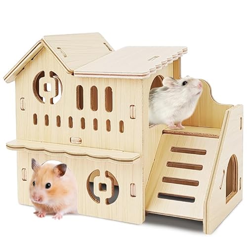 Highland Farms Select Hamsterhaus, kleines Haus mit Rutsche, Doppeldeckerhütte, Meerschweinchenschloss, Hamsterkäfig-Zubehör, Kleintier-Lebensraum-Dekoration für Hamster von Highland Farms Select