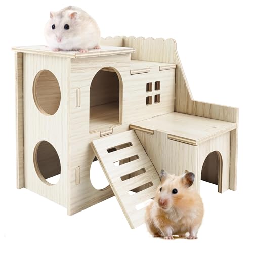 Highland Farms Select Hamsterhaus, kleines Haus mit Rutsche, Doppeldeckerhütte, Meerschweinchenschloss, Hamsterkäfig-Zubehör, Kleintier-Lebensraum-Dekoration für große Hamster von Highland Farms Select