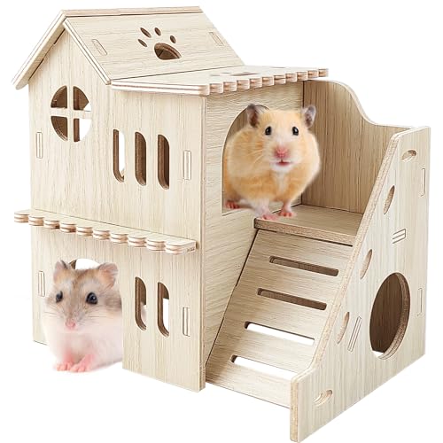 Highland Farms Select Hamsterhaus, kleines Haus mit Rutsche, Doppeldeckerhütte, Meerschweinchenschloss, Hamsterkäfig-Zubehör, Kleintier-Lebensraum-Dekoration für kleine Hamster von Highland Farms Select