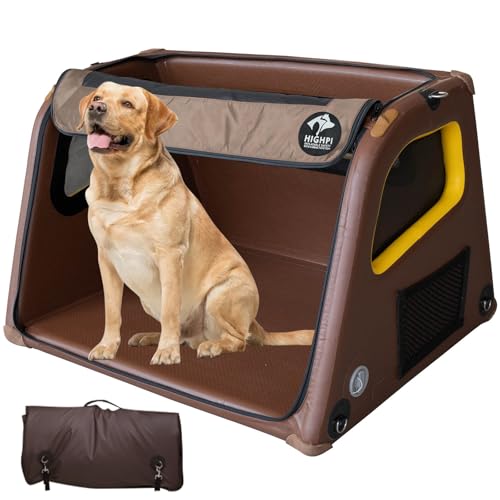 HIGHPI Faltbare Hundebox, Airbag, tragbare Hundebox für Auto, weiche Seiten, faltbare Hundebox für große Hunde, 2-Türer, wasserdicht, für drinnen und draußen, faltbar, 94 x 81 cm x 66 cm (L x B x H) von Highpi