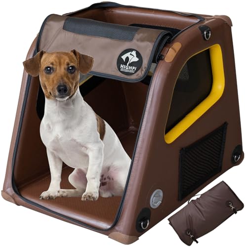 Faltbare tragbare weiche Hundebox - Highpi Aufblasbare Hundebox für kleine mittelgroße Hunde, wasserdichte Hundehütte für drinnen und draußen, sicherer faltbarer Hundekäfig für Auto, Zuhause, von Highpi