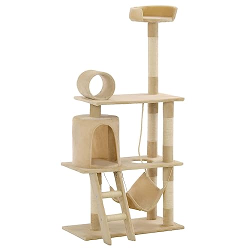 Higsose Innenbereich Aktivitätskratzbäum Beige 70x35x140 cm Katzen-Spielplatz mit Aussichtsplattformen Ruhebereiche Plüschige Oberfläche Tätigkeitsbereich für Haustiere Katzen Sitzen von Higsose